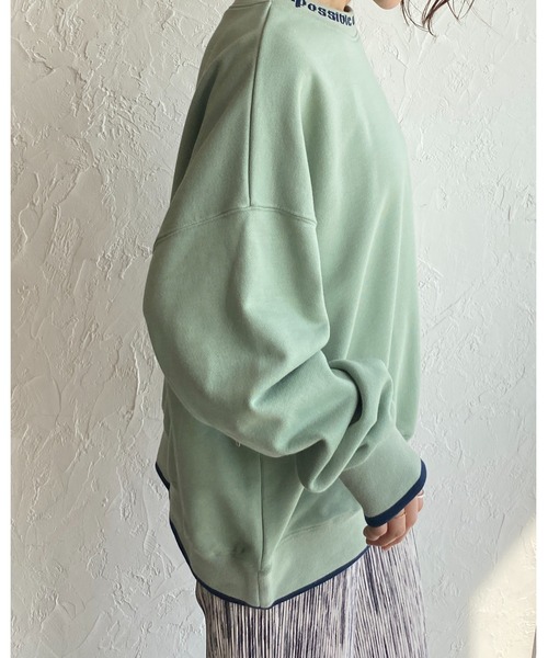 She's Closet（シーズクローゼット）の「裏毛ビッグシルエット襟ロゴプリント配色長袖プルオーバースウェット（スウェット・レディース・ブラック/アイボリー/ミント/オートミール・FREE）」の9枚目の写真