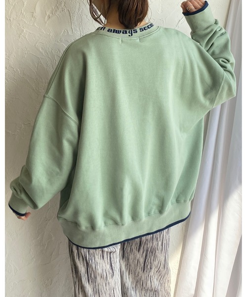 She's Closet（シーズクローゼット）の「裏毛ビッグシルエット襟ロゴプリント配色長袖プルオーバースウェット（スウェット・レディース・ブラック/アイボリー/ミント/オートミール・FREE）」の10枚目の写真