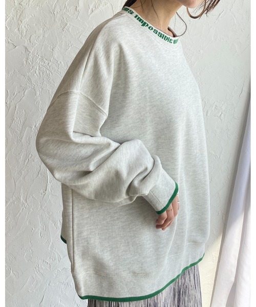 She's Closet（シーズクローゼット）の「裏毛ビッグシルエット襟ロゴプリント配色長袖プルオーバースウェット（スウェット・レディース・ブラック/アイボリー/ミント/オートミール・FREE）」の11枚目の写真