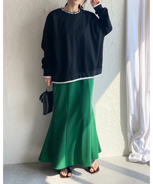 She's Closet（シーズクローゼット）の「裏毛ビッグシルエット襟ロゴプリント配色長袖プルオーバースウェット（スウェット・レディース・ブラック/アイボリー/ミント/オートミール・FREE）」の15枚目の写真