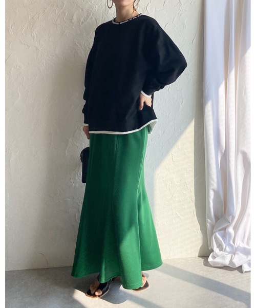 She's Closet（シーズクローゼット）の「裏毛ビッグシルエット襟ロゴプリント配色長袖プルオーバースウェット（スウェット・レディース・ブラック/アイボリー/ミント/オートミール・FREE）」の17枚目の写真