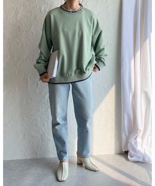She's Closet（シーズクローゼット）の「裏毛ビッグシルエット襟ロゴプリント配色長袖プルオーバースウェット（スウェット・レディース・ブラック/アイボリー/ミント/オートミール・FREE）」の20枚目の写真
