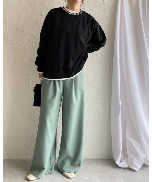 She's Closet（シーズクローゼット）の「裏毛ビッグシルエット襟ロゴプリント配色長袖プルオーバースウェット（スウェット・レディース・ブラック/アイボリー/ミント/オートミール・FREE）」の22枚目の写真