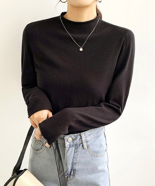 Dita(ディータ)の「【手触りやわらか】スノータッチハーフネックニットトップス(ニット/セーター・レディース・ホワイト/ライトグレー/ブラック/ベージュ/オリーブ/ブルー/ライラック/レモンイエロー・M/L)」の3枚目の写真