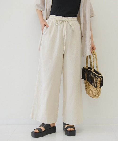 sango（sango）の「コットンリネンワイドパンツ（その他パンツ・レディース・サンドベージュ/モカ/ナチュラル/ライトグリーン・FREE）」の3枚目の写真