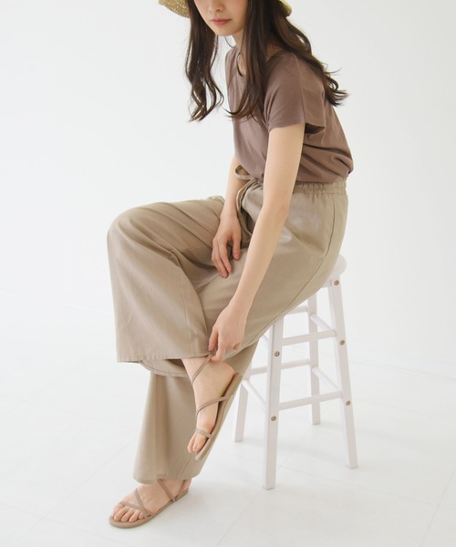 sango（sango）の「コットンリネンワイドパンツ（その他パンツ・レディース・サンドベージュ/モカ/ナチュラル/ライトグリーン・FREE）」の2枚目の写真