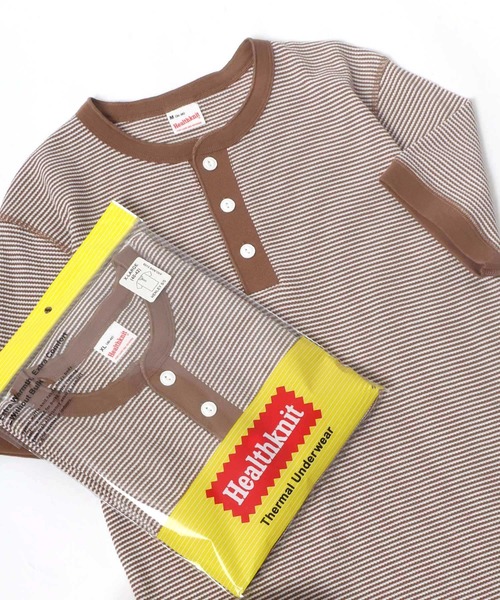 Healthknit（ヘルスニット）の「Healthknit（ヘルスニット）ヘンリーネック ワッフル半袖Tシャツ/ユニセックス/無地・ボーダーリンガーT/1P/パックT（Tシャツ/カットソー・レディース・オフホワイト/レッド系その他/ブラック/ブルー系その他/ネイビー×ホワイト/ブラック×ホワイト/グレー系その他/グレー/チャコールグレー/ブラウン系その他/グリーン系その他/イエロー系その他/ピンク・L/M/XL）」の7枚目の写真