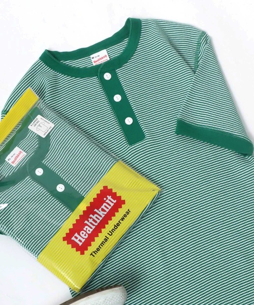 Healthknit（ヘルスニット）の「Healthknit（ヘルスニット）ヘンリーネック ワッフル半袖Tシャツ/ユニセックス/無地・ボーダーリンガーT/1P/パックT（Tシャツ/カットソー・レディース・オフホワイト/レッド系その他/ブラック/ブルー系その他/ネイビー×ホワイト/ブラック×ホワイト/グレー系その他/グレー/チャコールグレー/ブラウン系その他/グリーン系その他/イエロー系その他/ピンク・L/M/XL）」の8枚目の写真