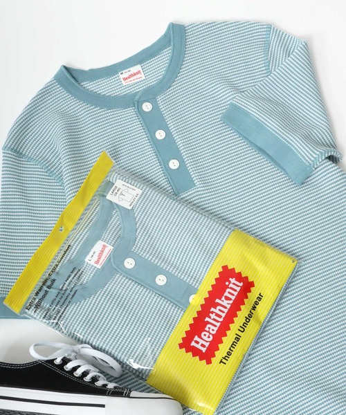 Healthknit（ヘルスニット）の「Healthknit（ヘルスニット）ヘンリーネック ワッフル半袖Tシャツ/ユニセックス/無地・ボーダーリンガーT/1P/パックT（Tシャツ/カットソー・レディース・オフホワイト/レッド系その他/ブラック/ブルー系その他/ネイビー×ホワイト/ブラック×ホワイト/グレー系その他/グレー/チャコールグレー/ブラウン系その他/グリーン系その他/イエロー系その他/ピンク・L/M/XL）」の9枚目の写真
