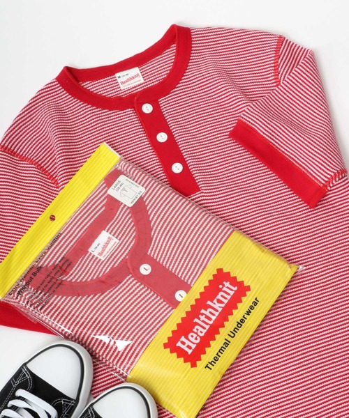 Healthknit（ヘルスニット）の「Healthknit（ヘルスニット）ヘンリーネック ワッフル半袖Tシャツ/ユニセックス/無地・ボーダーリンガーT/1P/パックT（Tシャツ/カットソー・レディース・オフホワイト/レッド系その他/ブラック/ブルー系その他/ネイビー×ホワイト/ブラック×ホワイト/グレー系その他/グレー/チャコールグレー/ブラウン系その他/グリーン系その他/イエロー系その他/ピンク・L/M/XL）」の13枚目の写真