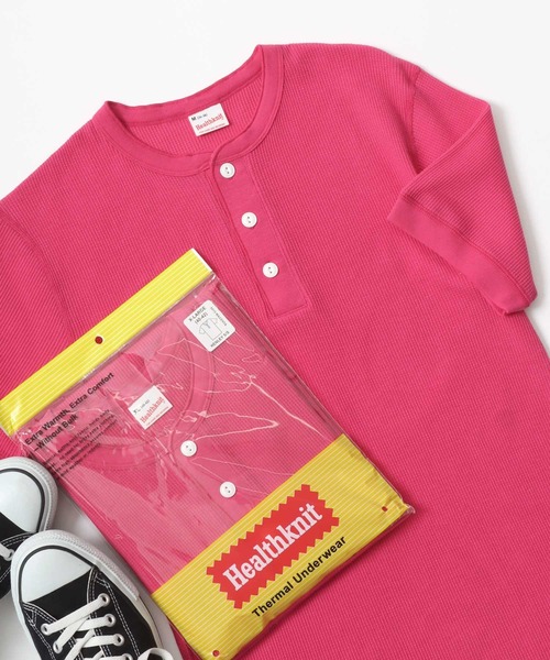 Healthknit（ヘルスニット）の「Healthknit（ヘルスニット）ヘンリーネック ワッフル半袖Tシャツ/ユニセックス/無地・ボーダーリンガーT/1P/パックT（Tシャツ/カットソー・レディース・オフホワイト/レッド系その他/ブラック/ブルー系その他/ネイビー×ホワイト/ブラック×ホワイト/グレー系その他/グレー/チャコールグレー/ブラウン系その他/グリーン系その他/イエロー系その他/ピンク・L/M/XL）」の12枚目の写真