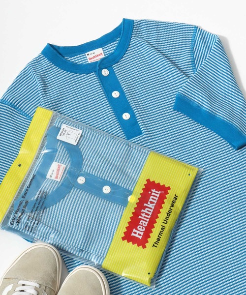 Healthknit（ヘルスニット）の「Healthknit（ヘルスニット）ヘンリーネック ワッフル半袖Tシャツ/ユニセックス/無地・ボーダーリンガーT/1P/パックT（Tシャツ/カットソー・レディース・オフホワイト/レッド系その他/ブラック/ブルー系その他/ネイビー×ホワイト/ブラック×ホワイト/グレー系その他/グレー/チャコールグレー/ブラウン系その他/グリーン系その他/イエロー系その他/ピンク/ブルー系その他2・L/M/XL）」の10枚目の写真