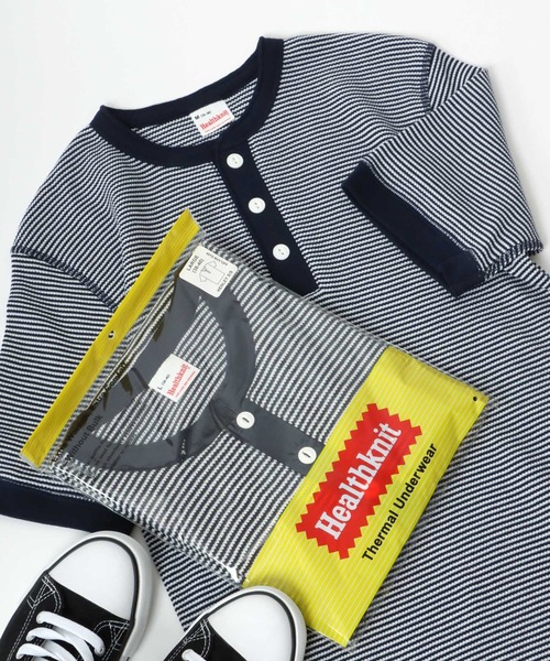 Healthknit（ヘルスニット）の「Healthknit（ヘルスニット）ヘンリーネック ワッフル半袖Tシャツ/ユニセックス/無地・ボーダーリンガーT/1P/パックT（Tシャツ/カットソー・レディース・オフホワイト/レッド系その他/ブラック/ブルー系その他/ネイビー×ホワイト/ブラック×ホワイト/グレー系その他/グレー/チャコールグレー/ブラウン系その他/グリーン系その他/イエロー系その他/ピンク・L/M/XL）」の10枚目の写真