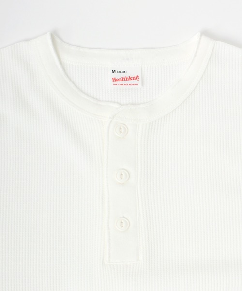 Healthknit（ヘルスニット）の「Healthknit（ヘルスニット）ヘンリーネック ワッフル半袖Tシャツ/ユニセックス/無地・ボーダーリンガーT/1P/パックT（Tシャツ/カットソー・レディース・オフホワイト/レッド系その他/ブラック/ブルー系その他/ネイビー×ホワイト/ブラック×ホワイト/グレー系その他/グレー/チャコールグレー/ブラウン系その他/グリーン系その他/イエロー系その他/ピンク・L/M/XL）」の18枚目の写真