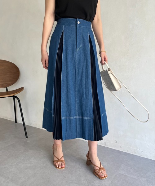 プリーツ切り替えデニムスカート（デニムスカート）｜prose verse