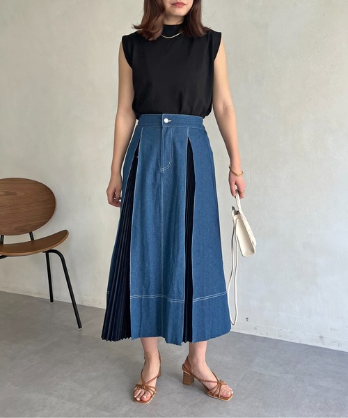 prose verse（プロズヴェール）の「プリーツ切り替えデニムスカート（デニムスカート・レディース・ネイビー/ブルー・MEDIUM）」の12枚目の写真