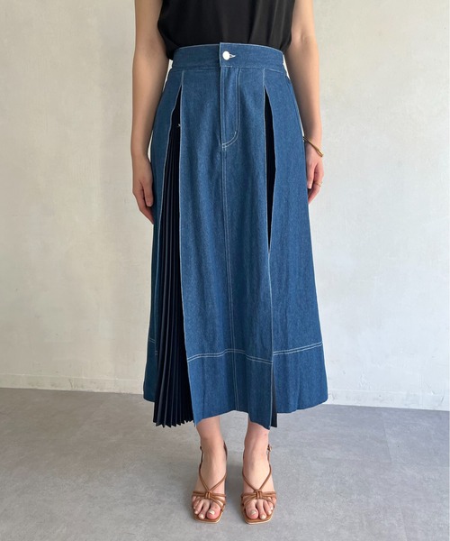 prose verse（プロズヴェール）の「プリーツ切り替えデニムスカート（デニムスカート・レディース・ネイビー/ブルー・MEDIUM）」の19枚目の写真