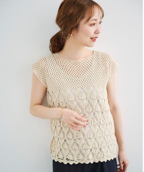 le.coeur blanc（ルクールブラン）の「ハンドクロシェフレンチプルオーバー（ニット/セーター・レディース・カーキオリーブ/アイボリー・38）」の7枚目の写真