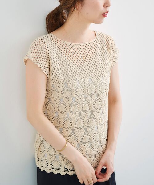 le.coeur blanc（ルクールブラン）の「ハンドクロシェフレンチプルオーバー（ニット/セーター・レディース・カーキオリーブ/アイボリー・38）」の9枚目の写真