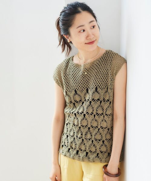 le.coeur blanc（ルクールブラン）の「ハンドクロシェフレンチプルオーバー（ニット/セーター・レディース・カーキオリーブ/アイボリー・38）」の8枚目の写真