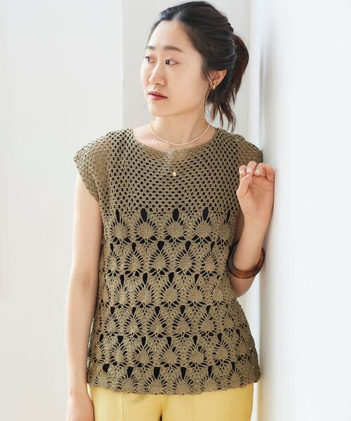 le.coeur blanc（ルクールブラン）の「ハンドクロシェフレンチプルオーバー（ニット/セーター・レディース・カーキオリーブ/アイボリー・38）」の10枚目の写真