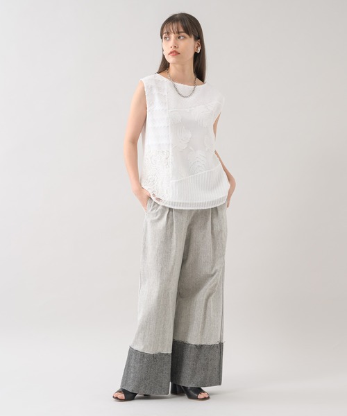 Paradise Picnic（パラダイスピクニック）の「doll up oops ナローウエストデニムワイド（デニムパンツ・レディース・ライトグレー/ネイビー・FREE）」の22枚目の写真