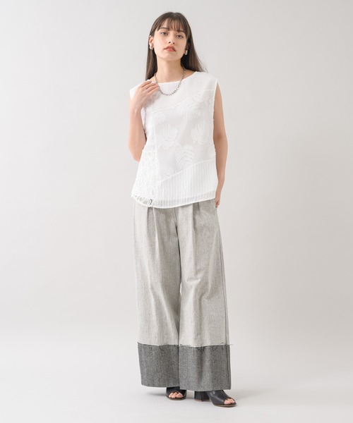 Paradise Picnic（パラダイスピクニック）の「doll up oops ナローウエストデニムワイド（デニムパンツ・レディース・ライトグレー/ネイビー・FREE）」の12枚目の写真