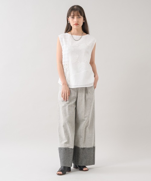 Paradise Picnic（パラダイスピクニック）の「doll up oops ナローウエストデニムワイド（デニムパンツ・レディース・ライトグレー/ネイビー・FREE）」の16枚目の写真