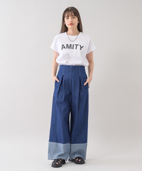 Paradise Picnic（パラダイスピクニック）の「doll up oops ナローウエストデニムワイド（デニムパンツ・レディース・ライトグレー/ネイビー・FREE）」の3枚目の写真