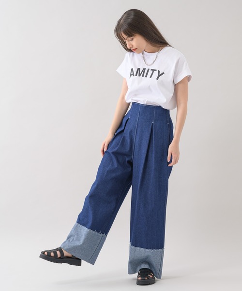 Paradise Picnic（パラダイスピクニック）の「doll up oops ナローウエストデニムワイド（デニムパンツ・レディース・ライトグレー/ネイビー・FREE）」の5枚目の写真
