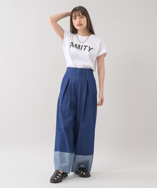 Paradise Picnic（パラダイスピクニック）の「doll up oops ナローウエストデニムワイド（デニムパンツ・レディース・ライトグレー/ネイビー・FREE）」の20枚目の写真