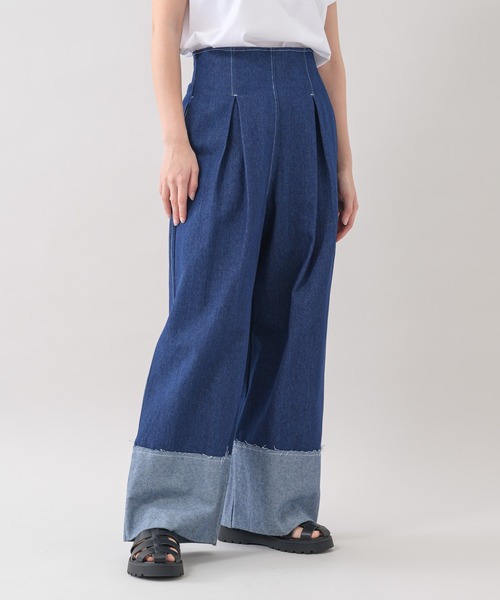 Paradise Picnic（パラダイスピクニック）の「doll up oops ナローウエストデニムワイド（デニムパンツ・レディース・ライトグレー/ネイビー・FREE）」の4枚目の写真
