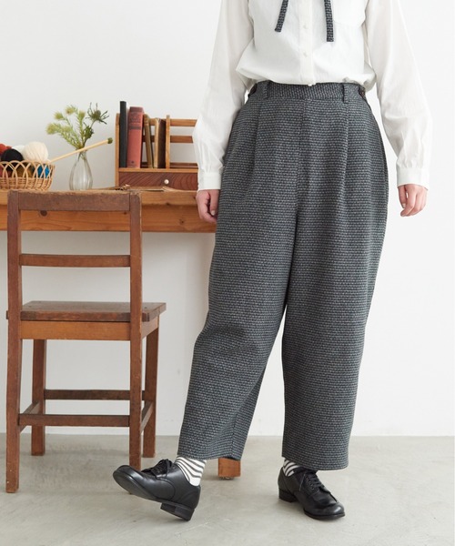 chambre de charme（シャンブルドゥシャーム）の「cdc ウール/リネン plaidチェック ボタンパンツ（その他パンツ・レディース・ネイビー/グレー・FREE）」の15枚目の写真