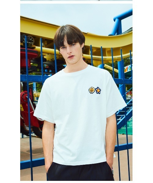 MISTERCHILD（ミスターチャイルド）の「A'GEM/9 × .kom『MISTER CHILD/ミスターチャイルド』DOUBLE LOGO T SHIRTS/ ダブル スマイル ロゴ 半袖 Tシャツ カットソー（Tシャツ/カットソー・メンズ・ホワイト/ブラック/パープル・L）」の4枚目の写真