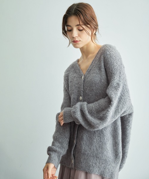 ROPE'(ロペ)の「【WEB限定】アルパカシャギーミドル丈カーディガン(カーディガン/ボレロ・レディース・ライトグレー/オフホワイト/ピンク・38)」の2枚目の写真