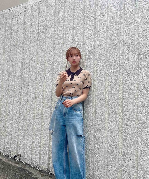 ANDGEEBEE(アンジービー)の「モノグラムポロニット(ニット/セーター・レディース・ベージュ/ブラウン・MEDIUM)」の21枚目の写真