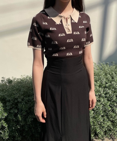 ANDGEEBEE(アンジービー)の「モノグラムポロニット(ニット/セーター・レディース・ベージュ/ブラウン・MEDIUM)」の16枚目の写真