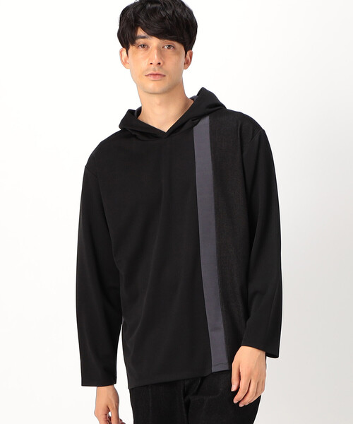 COMME CA ISM（コムサイズム）の「パッチワーク フード付きＴシャツ（Tシャツ/カットソー・メンズ・ブラック/ネイビー/ブラウン・MEDIUM/LARGE）」の2枚目の写真