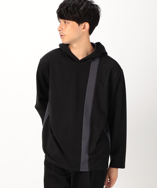 COMME CA ISM（コムサイズム）の「パッチワーク フード付きＴシャツ（Tシャツ/カットソー・メンズ・ブラック/ネイビー/ブラウン・MEDIUM/LARGE）」の4枚目の写真