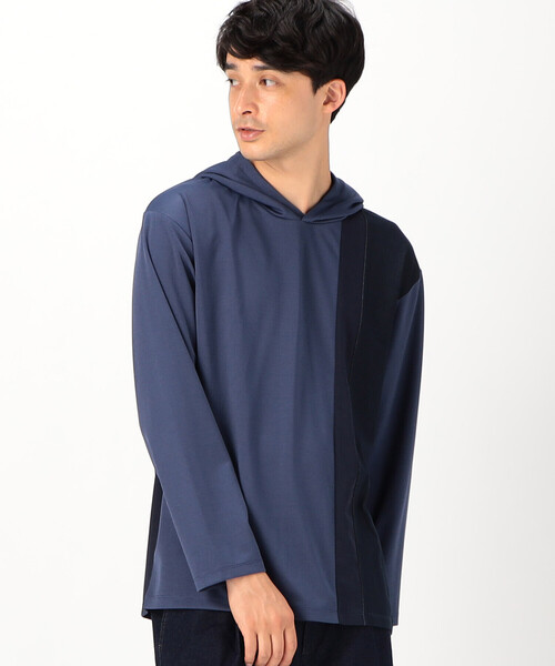 COMME CA ISM（コムサイズム）の「パッチワーク フード付きＴシャツ（Tシャツ/カットソー・メンズ・ブラック/ネイビー/ブラウン・MEDIUM/LARGE）」の6枚目の写真