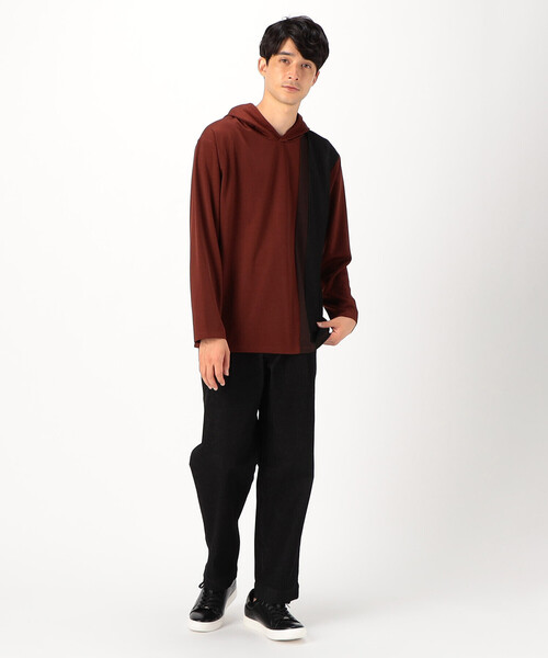 COMME CA ISM（コムサイズム）の「パッチワーク フード付きＴシャツ（Tシャツ/カットソー・メンズ・ブラック/ネイビー/ブラウン・MEDIUM/LARGE）」の7枚目の写真