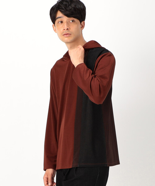 COMME CA ISM（コムサイズム）の「パッチワーク フード付きＴシャツ（Tシャツ/カットソー・メンズ・ブラック/ネイビー/ブラウン・MEDIUM/LARGE）」の8枚目の写真