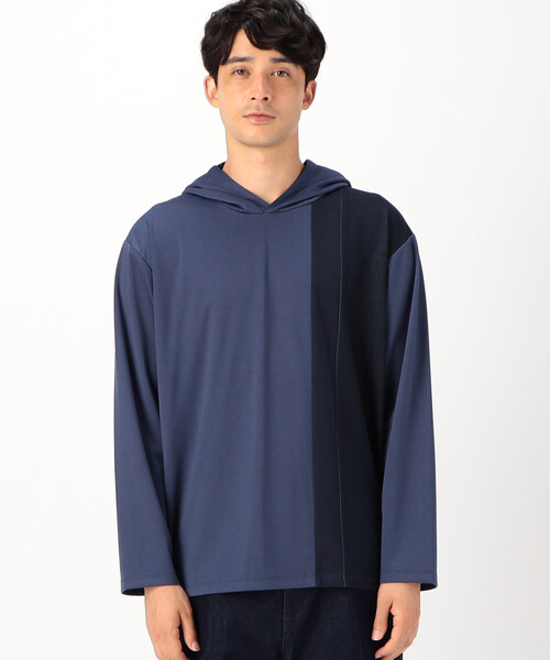 COMME CA ISM（コムサイズム）の「パッチワーク フード付きＴシャツ（Tシャツ/カットソー・メンズ・ブラック/ネイビー/ブラウン・MEDIUM/LARGE）」の9枚目の写真