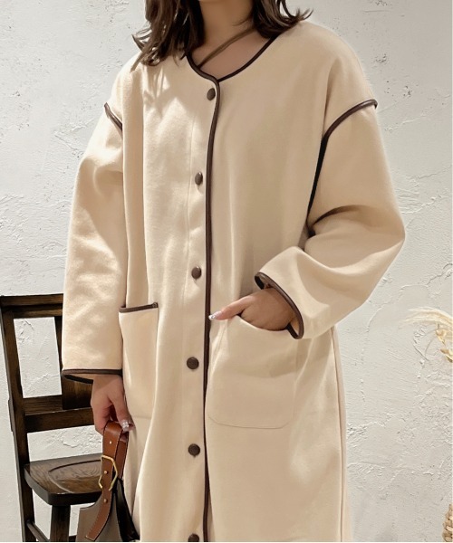 apres jour clair(アプレジュールクレア)の「【apres jour clair】パイピングロングアウター【ZOZOTOWN限定アイテム】(その他アウター・レディース・アイボリー/モカ・X-LARGE/フリー)」の6枚目の写真