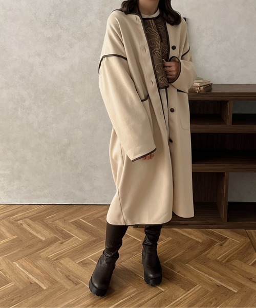 セール】【apres jour clair】パイピングロングアウター【ZOZOTOWN限定