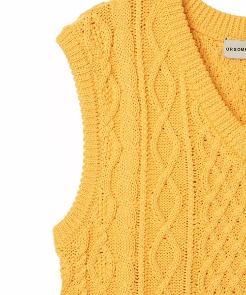 FORSOMEONE（フォーサムワン）の「FORSOMEONE ARAN KNIT VEST（ベスト・メンズ・イエロー/ダークグリーン・48）」の4枚目の写真
