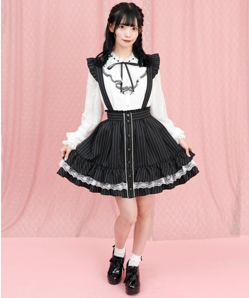 Secret Honey（シークレットハニー）の「スタンドフリルラッフルブラウス（シャツ/ブラウス・レディース・ブラック/オフホワイト・MEDIUM）」の6枚目の写真