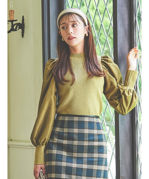 Te chichi（テチチ）の「袖布帛ボリュームスリーブトップス（ニット/セーター・レディース・ブラウン/チャコール/イエロー・ﾌﾘ-）」の3枚目の写真