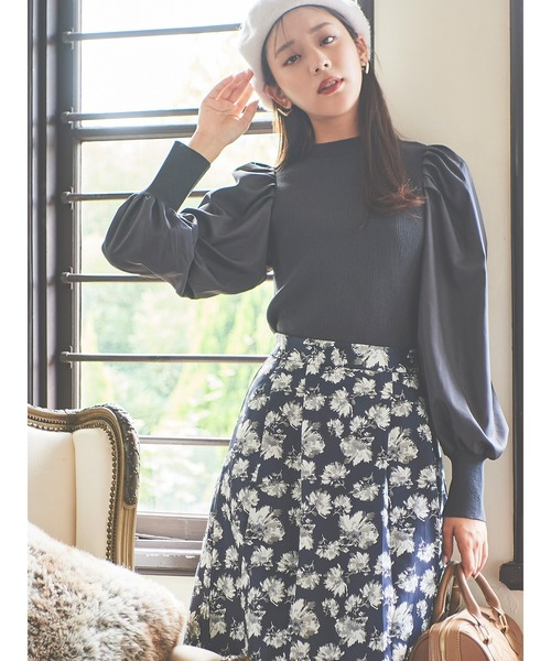 Te chichi（テチチ）の「袖布帛ボリュームスリーブトップス（ニット/セーター・レディース・ブラウン/チャコール/イエロー・ﾌﾘ-）」の2枚目の写真