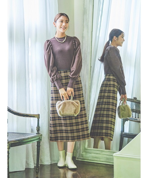 Te chichi（テチチ）の「袖布帛ボリュームスリーブトップス（ニット/セーター・レディース・ブラウン/チャコール/イエロー・ﾌﾘ-）」の9枚目の写真